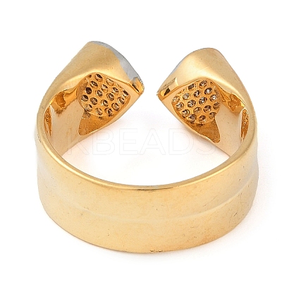 Heart Brass Micro Pave Clear Cubic Zirconia Open Cuff Ring for Women RJEW-Q819-20G-1