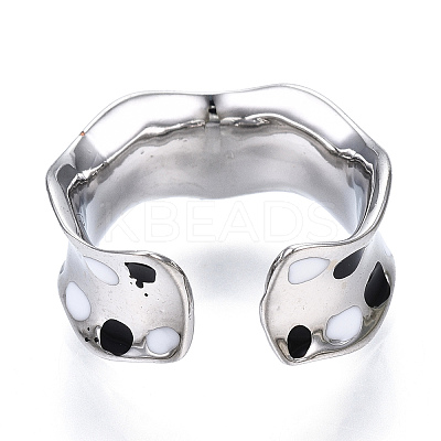 Clear Cubic Zirconia Wave Open Cuff Ring with Enamel RJEW-N039-03P-1