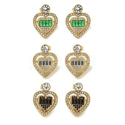 Ion Plating(IP) 304 Stainless Steel with Rhinestone Stud Earrings EJEW-G400-02C-G-1