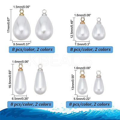 64Pcs 8 Style ABS Plastic Imitation Pearl Pendants FIND-PH0010-94-1