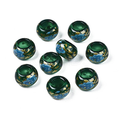 Flower Printed Transparent Acrylic Rondelle Beads TACR-S160-01-C02-1