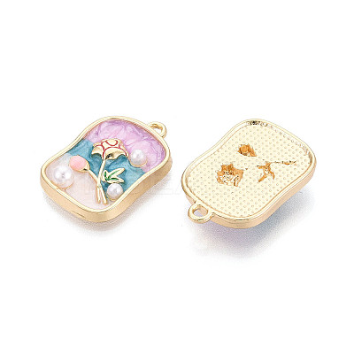 Rack Plating Alloy Enamel and ABS Imitation Pearl Pendants ENAM-T024-85A-G-1