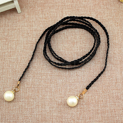 Imitation Leather Braided Belly Belt with Plastic Imitation Pearl Round Bead WG11EBA-03-1
