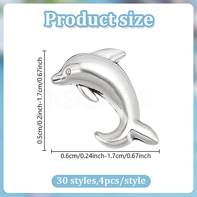120Pcs 30 Styles Zinc Alloy Beads FIND-HY0004-14-1
