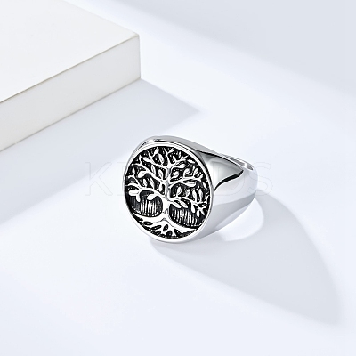 Retro Stainless Steel Tree of Life Finger Ring FIND-PW0020-06A-AS-1