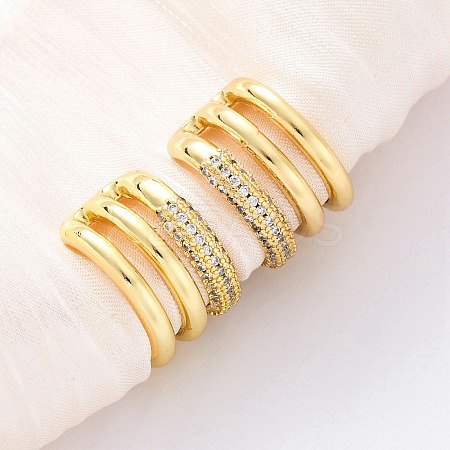 Brass Micro Pave Clear Cubic Zirconia Cuff Earrings EJEW-H158-23G-1