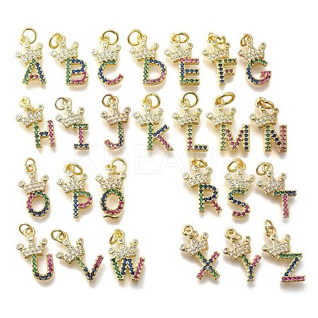 26Pcs Brass Micro Pave Cubic Zirconia Pendants KK-R218-09G-1