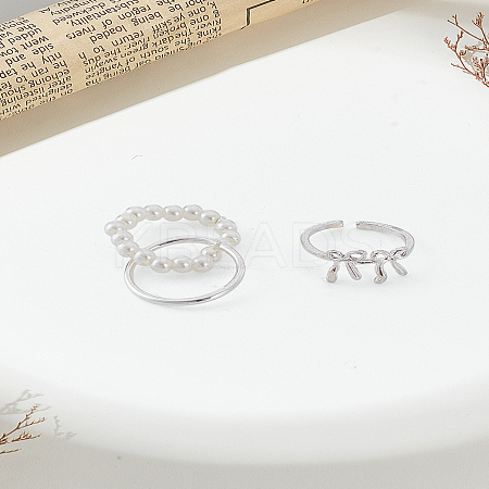 2Pcs 2 Styles Alloy Adjustable Cuff Rings for Women RJEW-LP0002-51-1