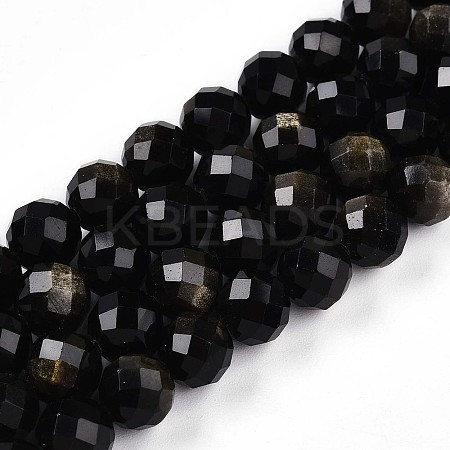 Natural Golden Sheen Obsidian Beads Strands G-S345-8mm-20-1