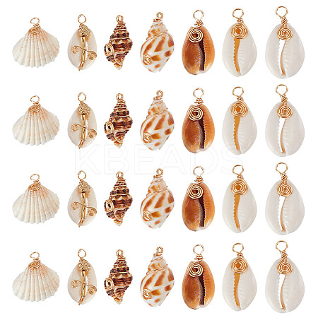 28Pcs 7 Styles Natural Mixed Shell Pendants PALLOY-HY00104-1