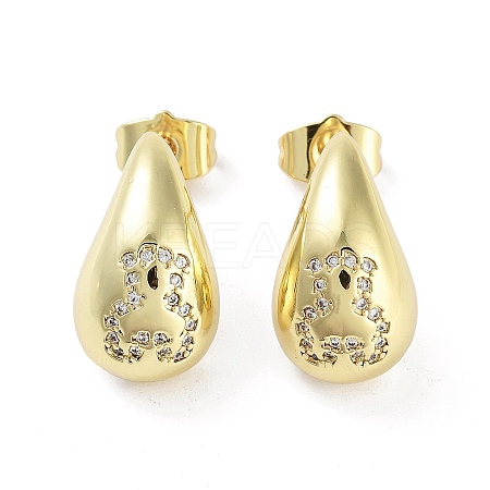 Teardrop Rack Plating Brass Cubic Zirconia Stud Earrings for Women EJEW-B047-02G-14-1