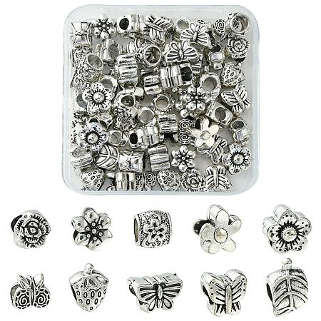 60Pcs 10 Style Tibetan Style Alloy European Beads TIBEB-FS0001-06-1