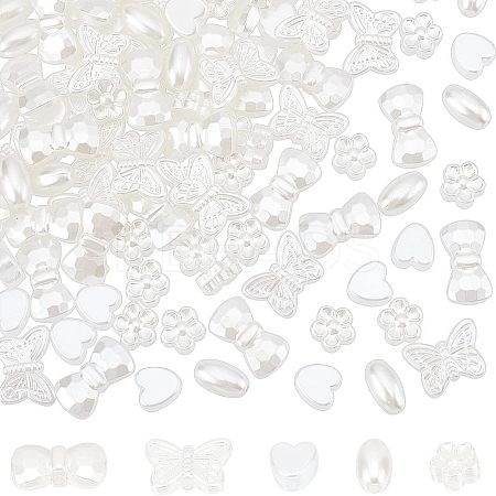 400Pcs 5 Style ABS Plastic Imitation Pearl Beads KY-FH0001-13-1
