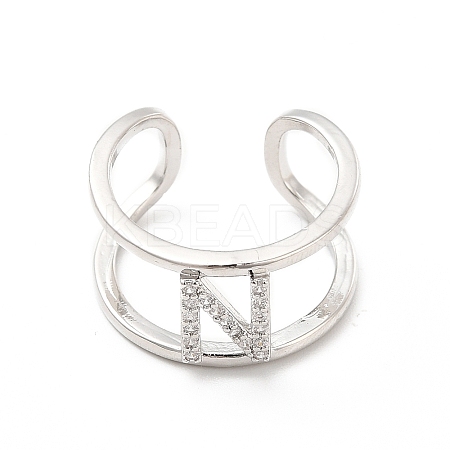 Clear Cubic Zirconia Initial Letter Open Cuff Ring RJEW-A012-01P-N-1