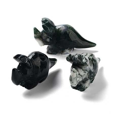 Natural Moss Agate Carved Healing Rhinoceros Figurines DJEW-P016-01D-1