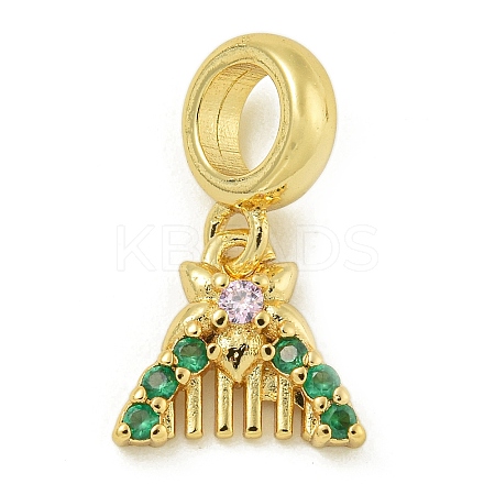 Rack Plating Brass Pave Green & Clear Cubic Zirconia Comb European Dangle Charms KK-Z067-51G-1