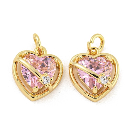 Brass Micro Pave Pink Cubic Zirconia Pendants KK-G490-31A-G-1