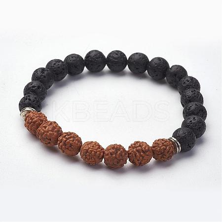Natural Lava Rock Stretch Bracelets BJEW-K142-E-1