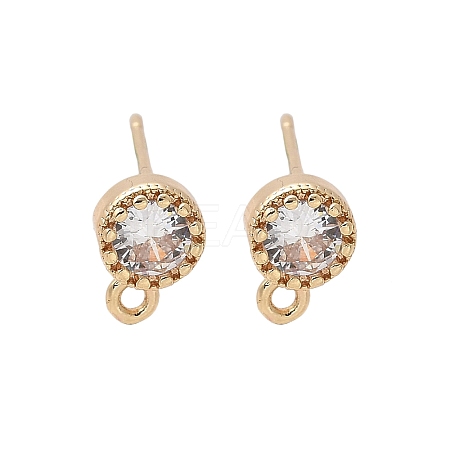 Brass Clear Cubic Zirconia Stud Earrings Finding for Women KK-A244-10A-G-1