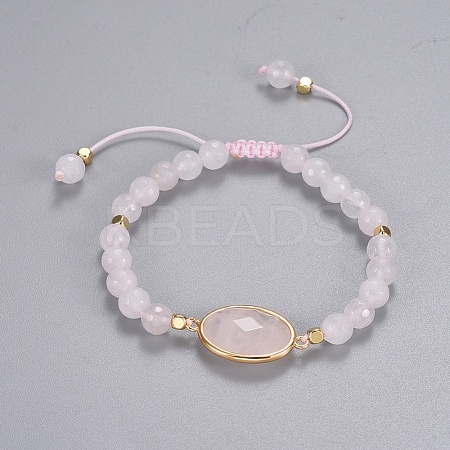 Natural Rose Quartz Braided Bead Bracelets BJEW-JB04210-01-1