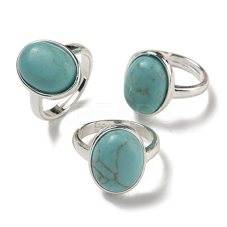 Synthetic Green Turquoise Oval Adjustable Rings RJEW-K371-07S-18-1