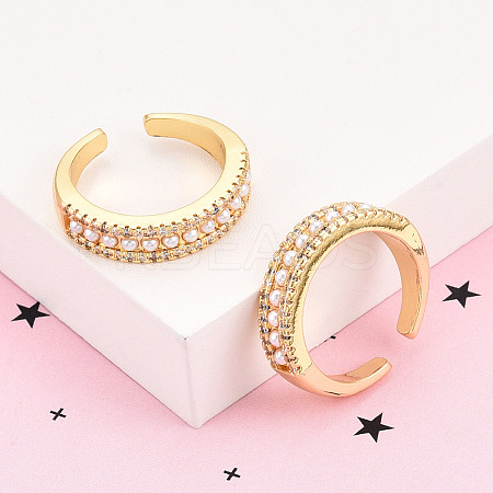 Brass Micro Pave Clear Cubic Zirconia Cuff Rings for Women KK-T074-16G-1