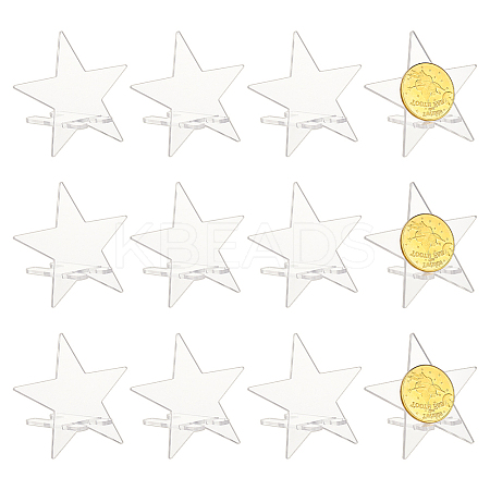 12 Sets Star Transparent Acrylic Commemorative Coin Display Easel Stands ODIS-FG0001-72-1