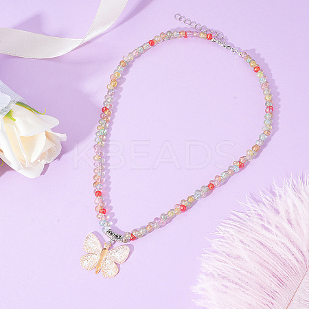 Alloy & Acrylic Butterfly Pendant Beaded Necklaces for Women FS-WG0EB84-04-1