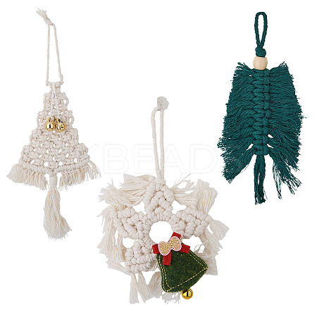 3Pcs 3 Style Christmas Theme Cotton Weave Pendant Decorations HJEW-CF0001-13-1
