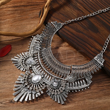 Alloy Crystal Rhinestone Ethnic Boho Trible Floral Chunky Bib Necklaces for Women FS-WG8FFE1-02-1