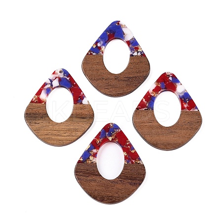 Transparent Resin and Walnut Wood Pendants RESI-T057-07F-1
