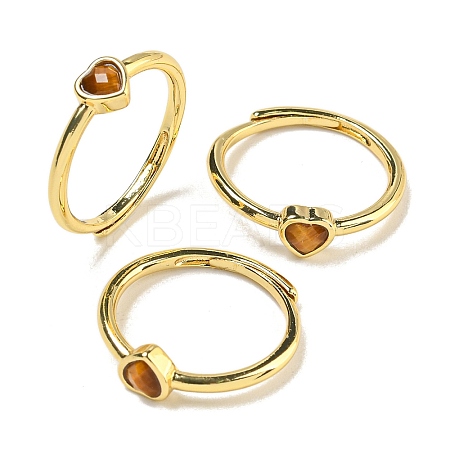 Heart Natural Tiger Eye Adjustable Rings RJEW-Q818-02G-02-1
