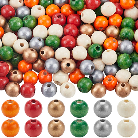 240Pcs 6 Styles Natural Wood Beads Strands WOOD-SP0001-03B-1