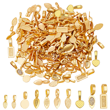 200Pcs 10 Styles Alloy Glue-on Flat Pad Bails FIND-PH0020-15-1