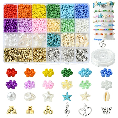 DIY Ocean Beach Theme Glass Seed Beaded Stretch Jewelry Set Kits DIY-FS0006-90-1