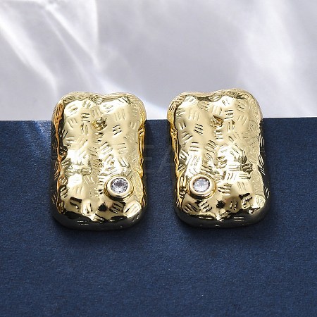 Rectangle Brass Micro Pave Cubic Zirconia Stud Earrings EJEW-R025-21G-1