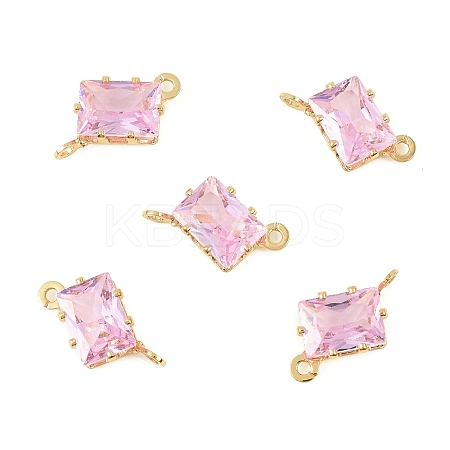 Brass Pave Cubic Zirconia Rectangle Connector Charms KK-P347-05G-01-1