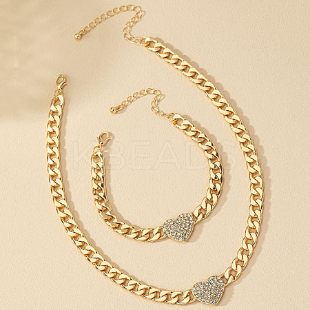 Heart Alloy Rhinestone Pendant Necklaces & Link Chain Bracelets WG19AD8-01-1