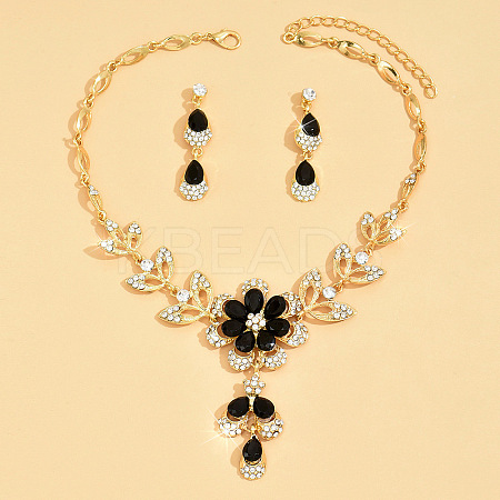Flower Alloy Rhinestone Pendant Necklaces & Teardrop Stud Dangle Earrings Sets FS-WG19EE6-06-1