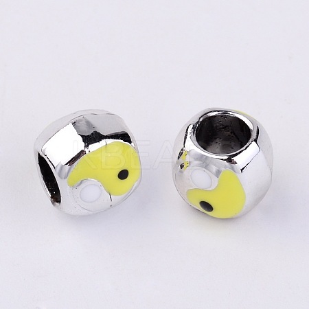 Rondelle Silver Color Plated Alloy Enamel European Large Hole Beads MPDL-F013-01S-NR-1