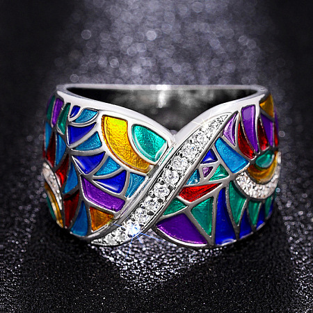 Ethnic Style Brass Micro Pave Cubic Zirconia and Enamel Finger Rings FS-WG810B2-05-1