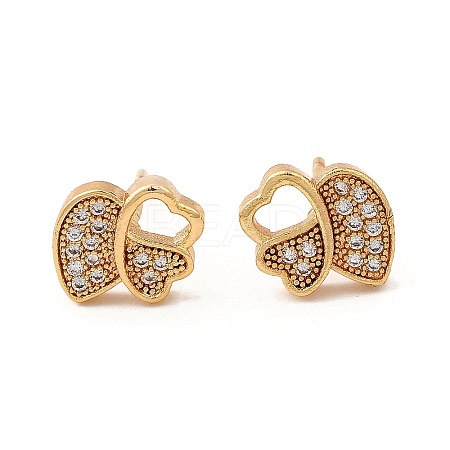 Brass Micro Pave Clear Cubic Zirconia Stud Earrings for Women EJEW-G428-25G-07-1