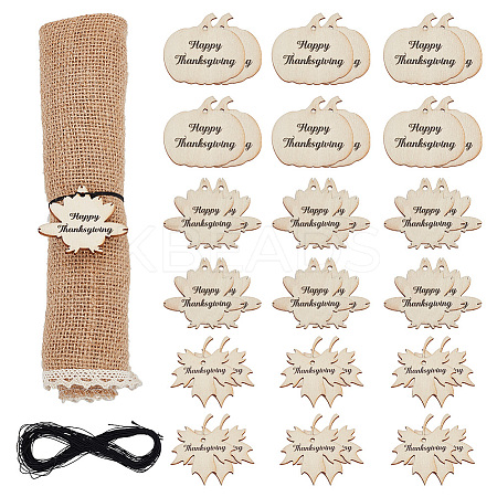 36Pcs 3 Styles Thanks Giving Themed Wood Pendants WOOD-OC0002-75-1