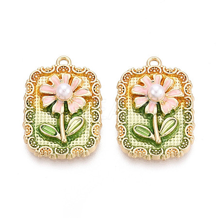 Rack Plating Alloy Enamel and ABS Imitation Pearl Pendants ENAM-T024-82A-G-1