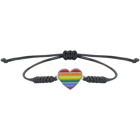 Rainbow Heart Alloy Enamel Handmade Braided Cord Bracelets LS-MP0834-1-1