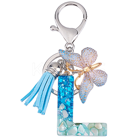 1Pc Resin Letter & Acrylic Butterfly Tassel Keychains KEYC-GF0001-19A-1