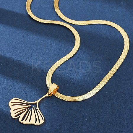 Ginkgo Leaf 201 Stainless Steel Herringbone Chains Pendant Necklaces NJEW-K253-36G-1