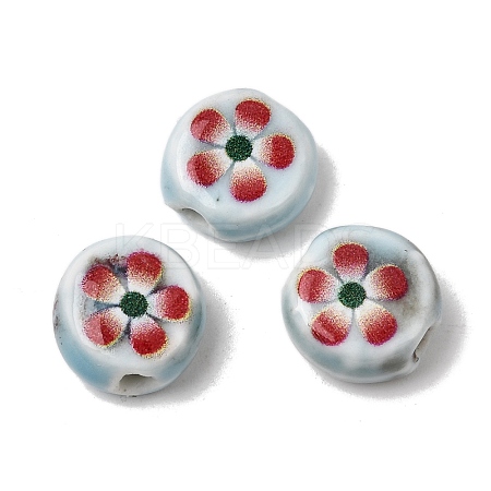 Flat Round Handmade Floral Porcelain Beads PR-CBA03B0-02A-1