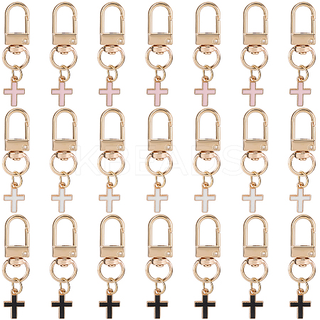 21Pcs 3 Colors Cross Alloy Enamel Pendant Decoration HJEW-CP00002-1