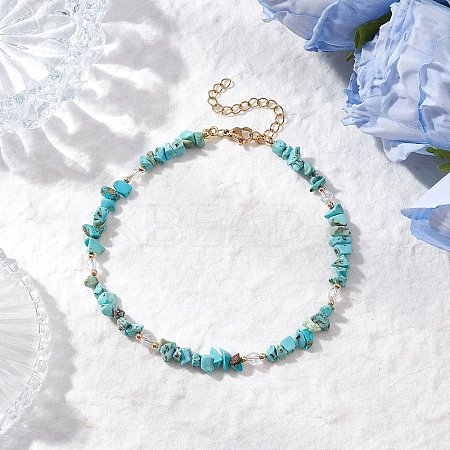 Dyed Natural Howlite Chip & Glass Beaded Anklets AJEW-AN00682-03-1
